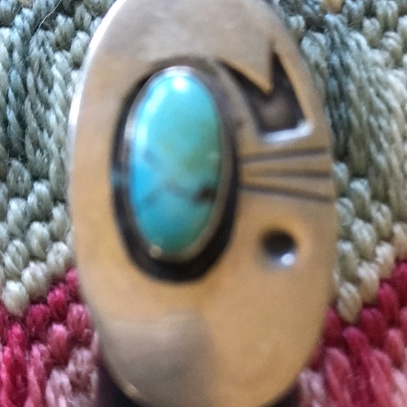 On Hold Sterling turquoise ring , BIG interesting design. - Picture 6 of 6